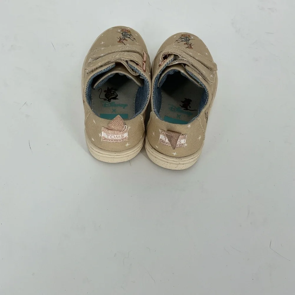 Disney x TOMS Toddler Beige Canvas Hook & Loop Shoes with Cinderella Mice Size 7